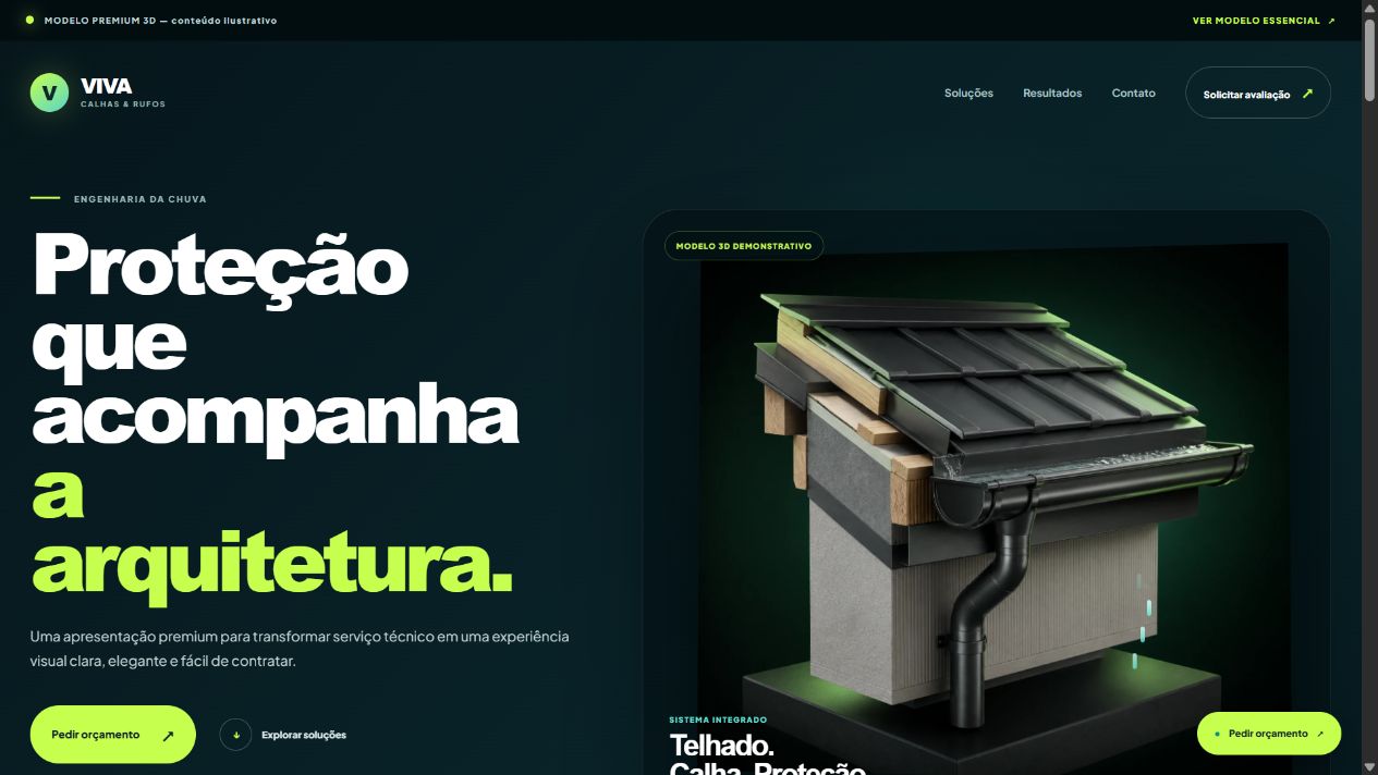 Prévia real do modelo de site para Calhas e rufos