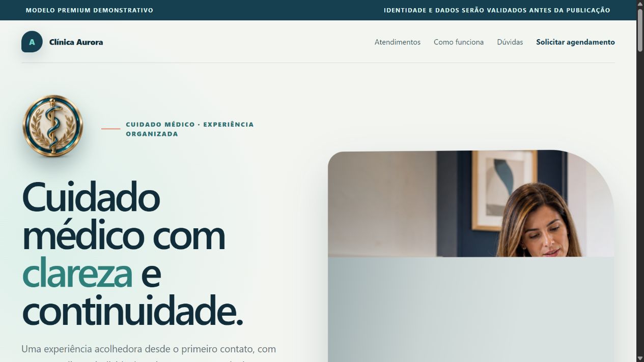 Prévia real do modelo de site para Clínica médica