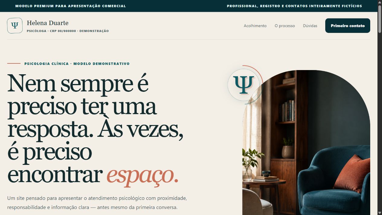 Prévia real do modelo de site para Psicologia
